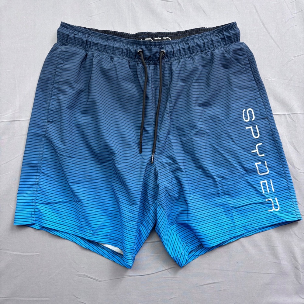Spyder Mens Blue Ombre Striped Swim Trunks Board Shorts XL UV Protection Pocket